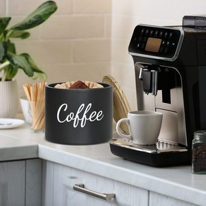 Caja de almacenamiento para cápsulas de café con tapa, etiqueta de café grabada en blanco y negro para uso en el escritorio de la cocina - Product Image 1
