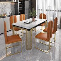 Table à manger moderne en marbre avec pieds en acier inoxydable, rectangulaire, 6 places, meubles de salle à manger pour hôtel, villa