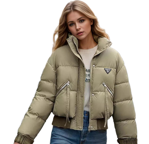 Puffer Women's Winter <b>Black</b> Lace Crystal Embroidery Quilted Jacket Breathable Windproof Thick Padding <b>Long</b> <b>Sleeves</b> Short <b>Cropped</b> - Product Image 1