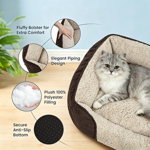 Coussin carré pour animaux de compagnie, canapé pour chien et chat de petite à moyenne taille, en peluche douce avec dossier, utilisation quatre saisons - Product Image 2