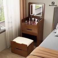 Coiffeuse LED moderne avec miroir et rangement, table de maquillage multifonctionnelle pour chambre d'hôtel, commode à tiroirs au design panneau