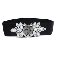 Ceinture large et extensible avec strass incrustés de roses, pour femme, nouvelle collection