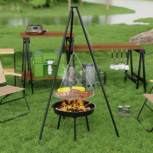 Outdoor Tripod Fire Pit Grill With Hanging Chain And Removable Pan For Camping Barbecue - Product Image 1