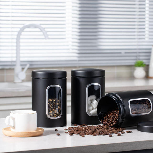 Luxury Modern Stainless Steel Canister Eco-Friendly Design Vacuum Sealed Lids Stackable Storage for Coffee Beans Spices Tea-1-2L