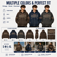 Sudadera con capucha personalizada con cremallera, de algodón tipo forro polar con lavado vintage, con broches, hombros caídos, unisex, para hombre, estilo streetwear, con efecto desgastado