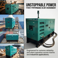 Groupe électrogène diesel marin silencieux Cummins Perkins 15 kW 20 kW 30 kW 50 kVA 100 kW/200 kVA 500/1000 kW triphasé 50/60 Hz pour bateau/navire