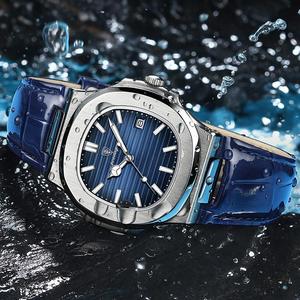 Poedagar 613 Đồng hồ nam thường ngày sang trọng đồng hồ nam mặt vuông thời trang thương hiệu hàng đầu Đồng hồ nam chống nước dạ quang lịch bằng da thật - Product Image 5