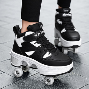 High Top Roller Skates For Girls 4 Wheels Convertible Walking And Skating Anti Slippery Rubber Outsole Round Toe Size 198 - Product Image 3
