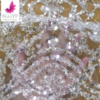 Tissus en Dentelle Filet Blanc Luxe Ornés de Perles et Sequins Scintillants pour Robe de Mariée Style Européen HY1689-1