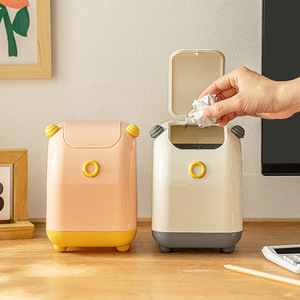 Desktop Trash Can Small Square Flip Lid Indoor Waste Bin For Home Office Desk Bedside Use Elegant White Cotton Powder - Product Image 5