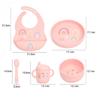 Ensemble de vaisselle personnalisable en silicone pour bébé avec impression, sans BPA, comprenant cuillère, bavoir, paille et tasse d'apprentissage
