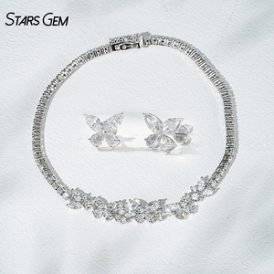 Juego de Joyería de Diamantes con Forma de Mariposa Starsgem, Oro Sólido de 18K, Corte Marquesa, Diamante Cultivado en Laboratorio, Pulsera y Aretes Modernos Unisex - Product Image 1