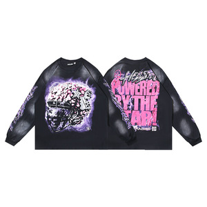 Camiseta de Manga Larga de Algodón Puro, Estampada, Lavada y Desgastada, Estilo Urbano de Hell Star Fashion, Transpirable, para <span class=keywords><strong>Comercio</strong></span> Exterior - Product Image 1