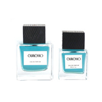 Flacon de parfum vide en verre transparent carré de 50 ml, personnalisé en gros, avec boîte cadeau en bois noir carré