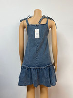 Denim lâche de couleur unie d'été de robe de maxi décontractée des dames populaires avec la lumière lavée de poche de fronde