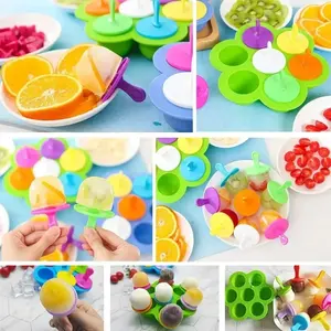 Molde de silicona colorido para paletas de helado de 7 cavidades, molde para helados DIY con asas y bandeja, de grado alimenticio para diversión familiar - Product Image 5