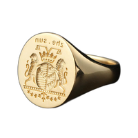 Bague pour homme européenne personnalisée en or 18 carats, emblème familial noble, double couronne de lion, timbre vintage pour cadeau de fiançailles, fête et anniversaire