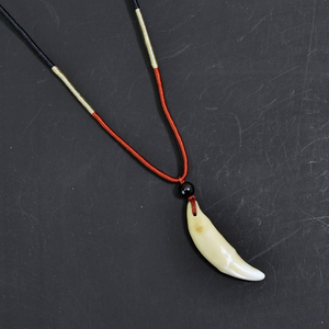 SZGY004 Colgante de Hueso para Hombre y Mujer, Amuleto Tibetano, Colmillos de Diente Natural Auténtico, Diente de Lobo Vintage Plateado, Cadena de Cuerda, Regalo - Product Image 4