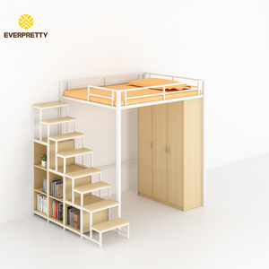 Conjunto de Cama <span class=keywords><strong>Loft</strong></span> de Metal Individual para Dormitório com Economia de Espaço, com Escada de Armazenamento, Estante e Guarda-Roupa para Apartamento Escolar - Product Image 1
