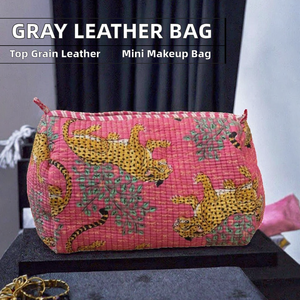 Pink Animal Print Quilted Cosmetic Bag Medium Size Fashion Portable <b>Makeup</b> <b>Case</b> with Zipper Closure - Product Image 2