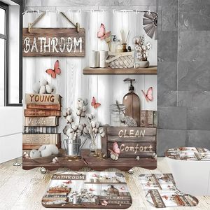 Juego de Cortinas de Baño de Poliéster Impermeables de Estilo Moderno, Juego de Decoración para Baño con Alfombras - Product Image 4