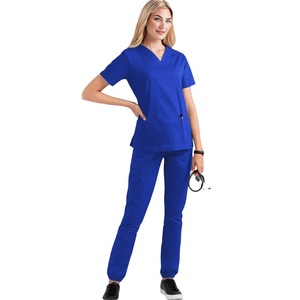 Women's V-Neck <b>Scrub</b> <b>Set</b> Short Sleeve Two Piece Moisture Wicking Hospital Uniforms For Nurses Split <b>Set</b> European Style - Product Image 4