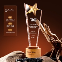 Trophée en bois massif et cristal, sur mesure, haut de gamme, élégant, pour récompenses de réunion annuelle, à des fins commémoratives, nouveau, lumineux, UV