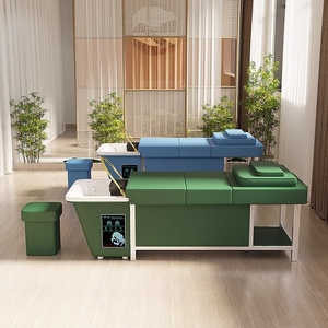 Fauteuil de lavage de cheveux doré, en cuir PU blanc, avec dossier haut et lavabo en céramique, mobilier de salon - Product Image 3