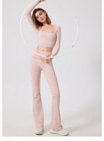 Aoyema Custom Gym Kleding Huidvriendelijke Cropped Top Hoge Elastische Heupkant Ballet Dans Zachte Ademend Yoga Broek Tweedelig Set