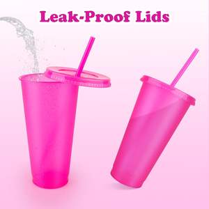 Gobelet réutilisable en plastique PP rose pour stade avec paille et couvercle, logo personnalisé - Product Image 3