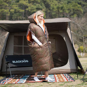 Kalınlaştırılmış Sıcak Kapüşonlu Giyilebilir Pelerin Uyku Tulumu Yetişkinler İçin Açık Hava Kampı ve Yürüyüş - Product Image 3