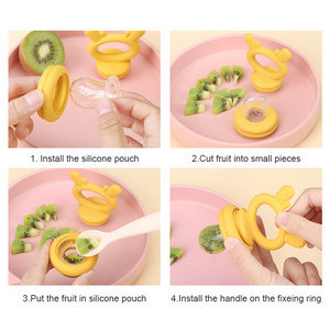 2 trong <span class=keywords><strong>1</strong></span> tái sử dụng mềm sơ sinh ăn đào tạo núm vú kẹo cao su massage Teether deerlet dễ thương 3 kích thước Pouch bé thực phẩm Trái Cây núm vú - Product Image 4