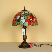 Lampe de table/bureau LED style Tiffany rétro européen, abat-jour en verre mosaïque coloré motif tournesol