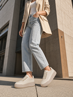Baskets compensées épaisses pour femmes de l'usine de Wenzhou, avec empeigne en cuir perforé, doublure en maille, chaussures à plateforme de 3 cm, prêtes à expédier, faible MOQ