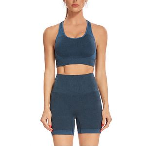 Tenues de yoga sans couture pour femmes Activewear 2 pièces entraînement haut court à manches courtes avec ensembles de shorts de course taille haute - Product Image 1