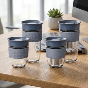 Mug de voyage en verre borosilicate <span class=keywords><strong>avec</strong></span> infuseur à thé et poignée en silicone, <span class=keywords><strong>tasse</strong></span> à café réutilisable <span class=keywords><strong>avec</strong></span> couvercle anti-fuite, infuseur à fruits, 18 oz, 12 oz - Product Image 1