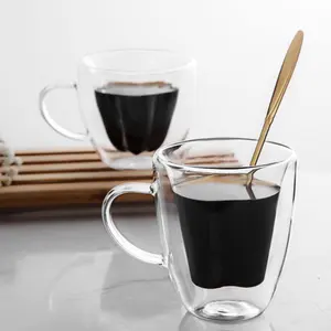 200mlダブルコーヒークリアガラスカップガラスコーヒーカップ環境にやさしいお茶とコーヒー用ガラスカップ