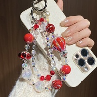 Lujoso Colgante para Teléfono de Globo Aerostático Rojo, Correa para Teléfono con Cuentas de Cristal de Alta Calidad, Estética Y2K, Joyería Tecnológica, Cordón, Regalo