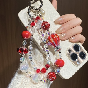 Breloque de téléphone de luxe en forme de montgolfière rouge, lanière de téléphone perlée de cristaux de haute qualité, esthétique Y2K, bijou-technologie, cadeau - Product Image 4