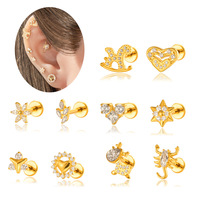 Produsen Perhiasan Tubuh Anting-anting Titanium ASTMF136 Ulir Dalam Labret CZ Rocking Horse Shark Heart Cartilage Helix Tragus