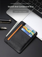 Dompet Kartu Kulit Pebble Grain dengan Kantong Koin Ber-resleting, Tempat Kartu Kredit Minimalis, Dompet Saku Depan Tipis, Grosir