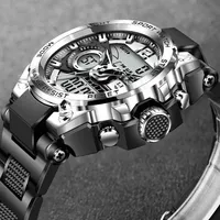 Jam Tangan Sport LED Pria LIGE Laris Manis dengan Tali Silikon, Layar Ganda, Kronograf, Jam Digital Pria, Relogio Masculino