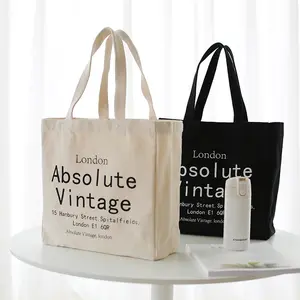 Sacola de compras em massa grande e lisa com logotipo personalizado para mulheres, sacola de presente em branco de algodão, sacola grande e lisa para compras em massa preta