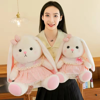 Haute qualité lapin en peluche cheveux longs doux lapin poupée Kawaii robe florale japonais doux lapin oreiller
