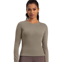 Umweltfreundliches Lyocell Nachhaltiges Merino-Woll-Damen-Sportshirt in 6 Farben Atmungsaktiv Schlanke Passform Weich Rundhals Yoga Langarm
