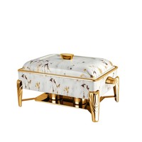 Plat à chafing rectangulaire hydraulique 9L blanc marbré pour mariages, buffets d'hôtel et équipement de maintien au chaud pour soupes et rôtis en restauration