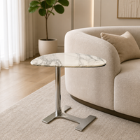 Table d'appoint triangulaire moderne en marbre, base en acier inoxydable, table d'appoint en marbre blanc, table d'appoint de luxe pour salon