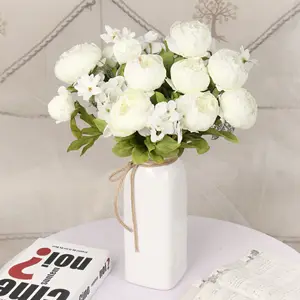 E-1023 di alta qualità 7 testa di seta artificiale peonia bouquet di fiori con boccioli
