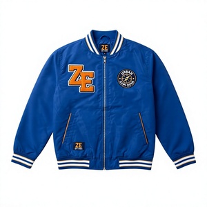 Chaqueta Bomber Impermeable y Transpirable de Poliéster Satinado Premium de 200 GSM, con Ribete Azul y Apliques Bordados Personalizados, Unisex, para Otoño - Product Image 1