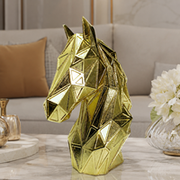 Ornement en résine tête de cheval dorée élégant et luxueux, artisanat écologique pour l'entrée et la décoration de la maison